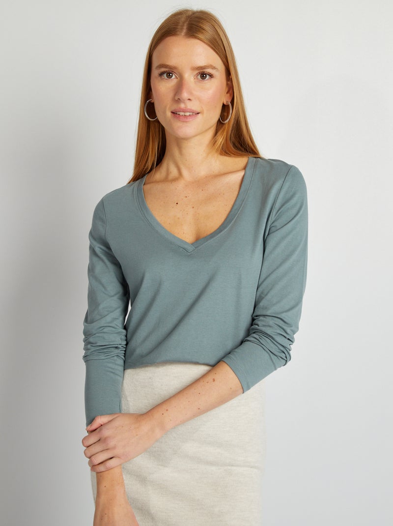 Camiseta con cuello de pico AZUL - Kiabi