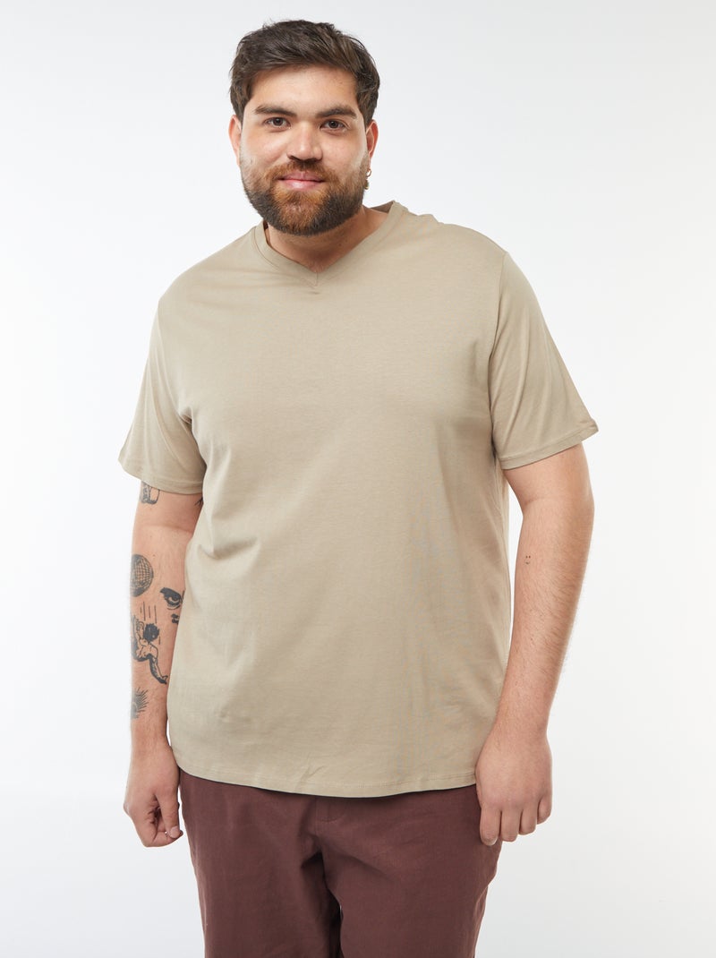 Camiseta con cuello de pico Beige - Kiabi