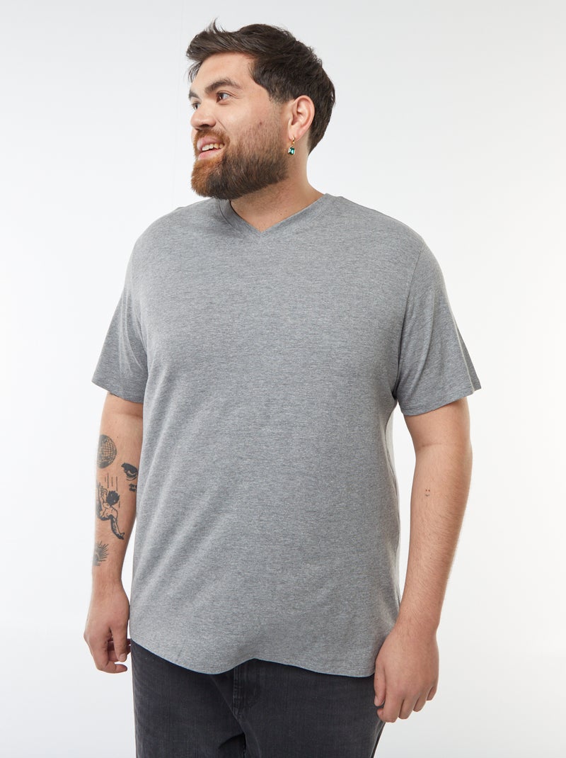 Camiseta con cuello de pico Gris - Kiabi