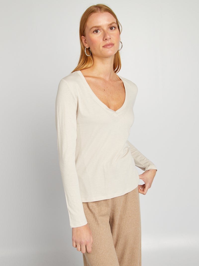 Camiseta con cuello de pico GRIS - Kiabi