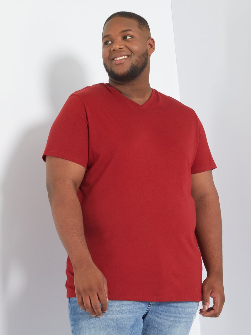 Camiseta con cuello de pico ROJO - Kiabi