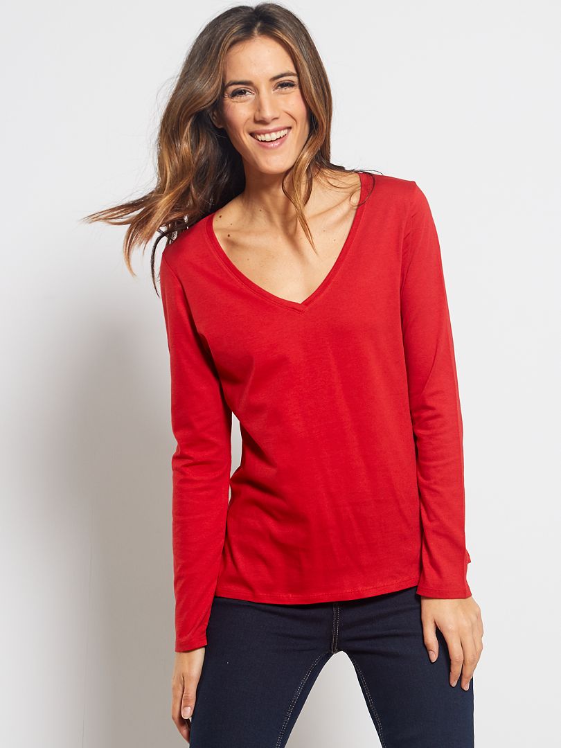 Camiseta con cuello de pico Rojo - Kiabi
