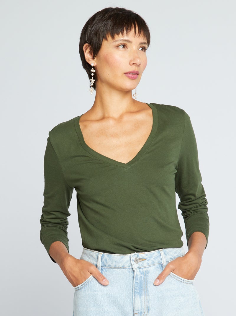 Camiseta con cuello de pico Verde - Kiabi