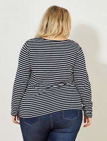 Tallas grandes mujer - Camiseta con cuello de pico y manga larga de punto flameado - Kiabi