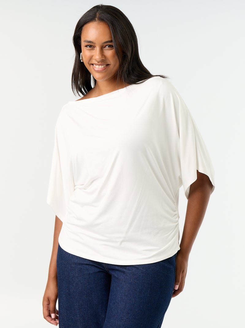 Camiseta con cuello drapeado y mangas cortas Blanco - Kiabi