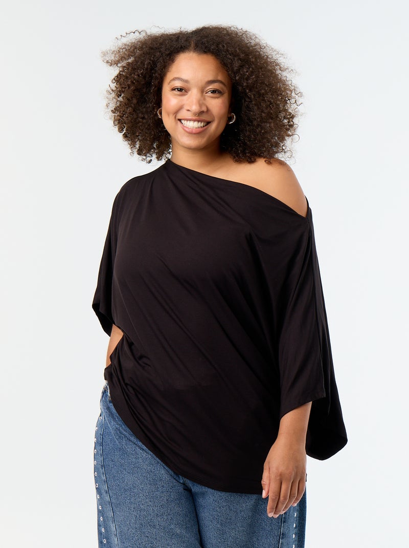 Camiseta con cuello drapeado y mangas cortas Negro - Kiabi