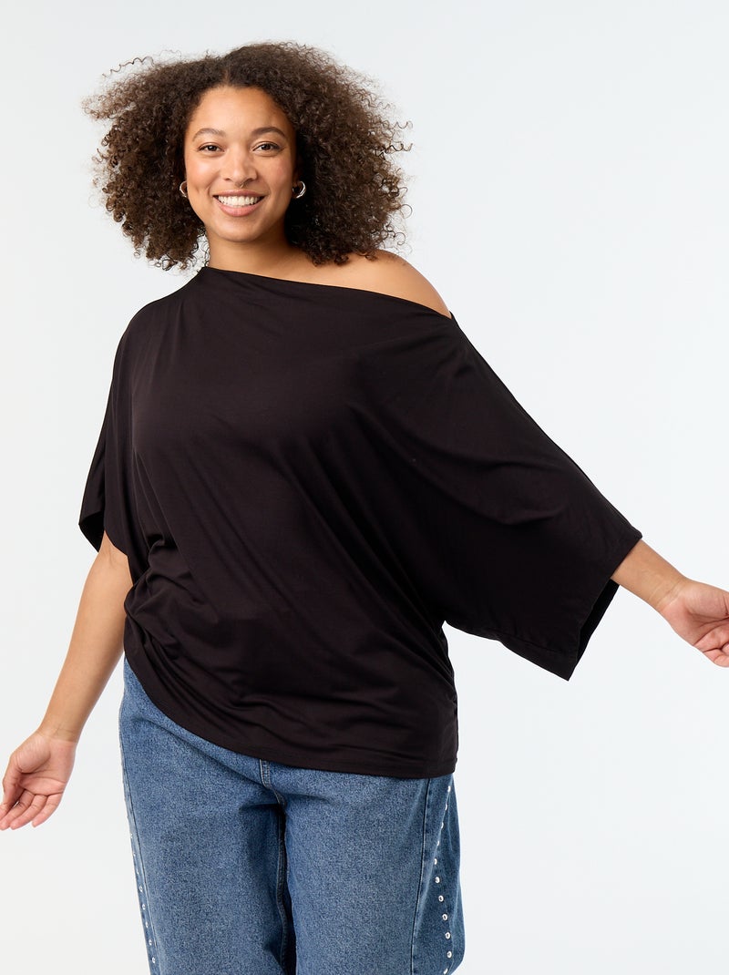 Camiseta con cuello drapeado y mangas cortas Negro - Kiabi