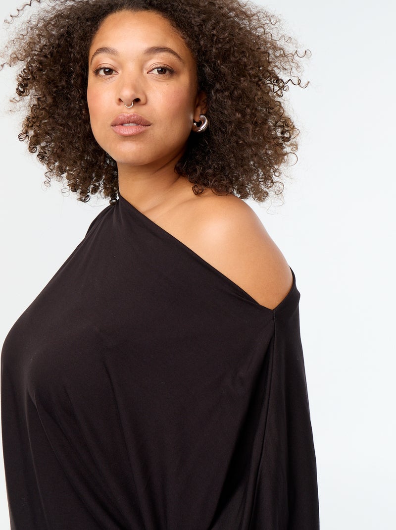 Camiseta con cuello drapeado y mangas cortas Negro - Kiabi