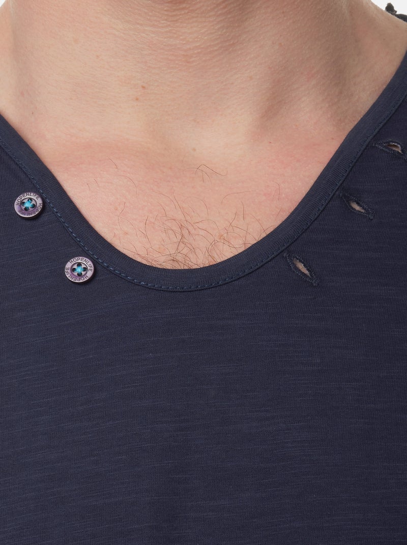 Camiseta con cuello en V Azul marino - Kiabi