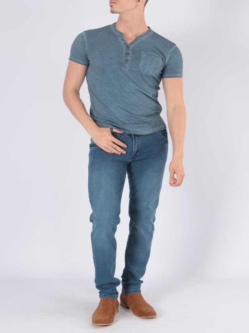 Camiseta con cuello en V Azul marino - Kiabi