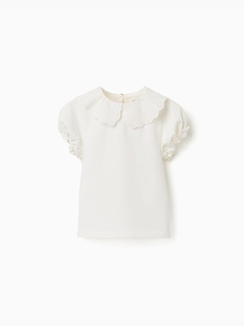 Camiseta con cuello festoneado y bordado - Kiabi
