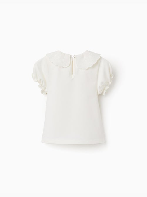 Camiseta con cuello festoneado y bordado - Kiabi