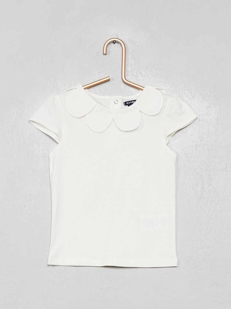 Camiseta con cuello flor Blanco - Kiabi