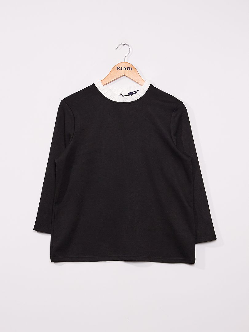 Camiseta con cuello fruncido Negro - Kiabi