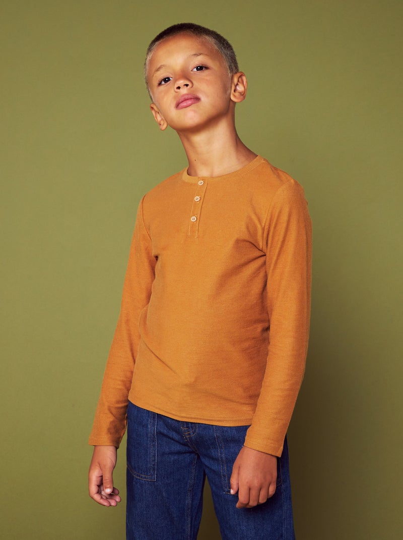 Camiseta con cuello mao MARRON - Kiabi