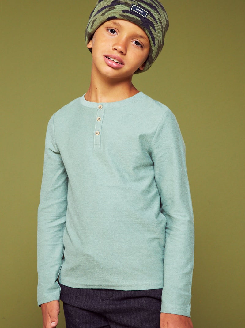 Camiseta con cuello mao VERDE - Kiabi