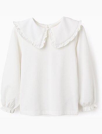 Camiseta con cuello maxi y contorno de volante