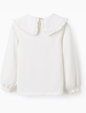 Camiseta con cuello maxi y contorno de volante