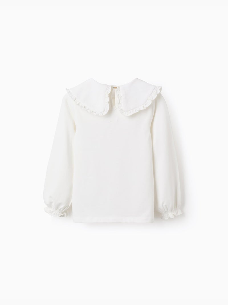 Camiseta con cuello maxi y contorno de volante Blanco - Kiabi