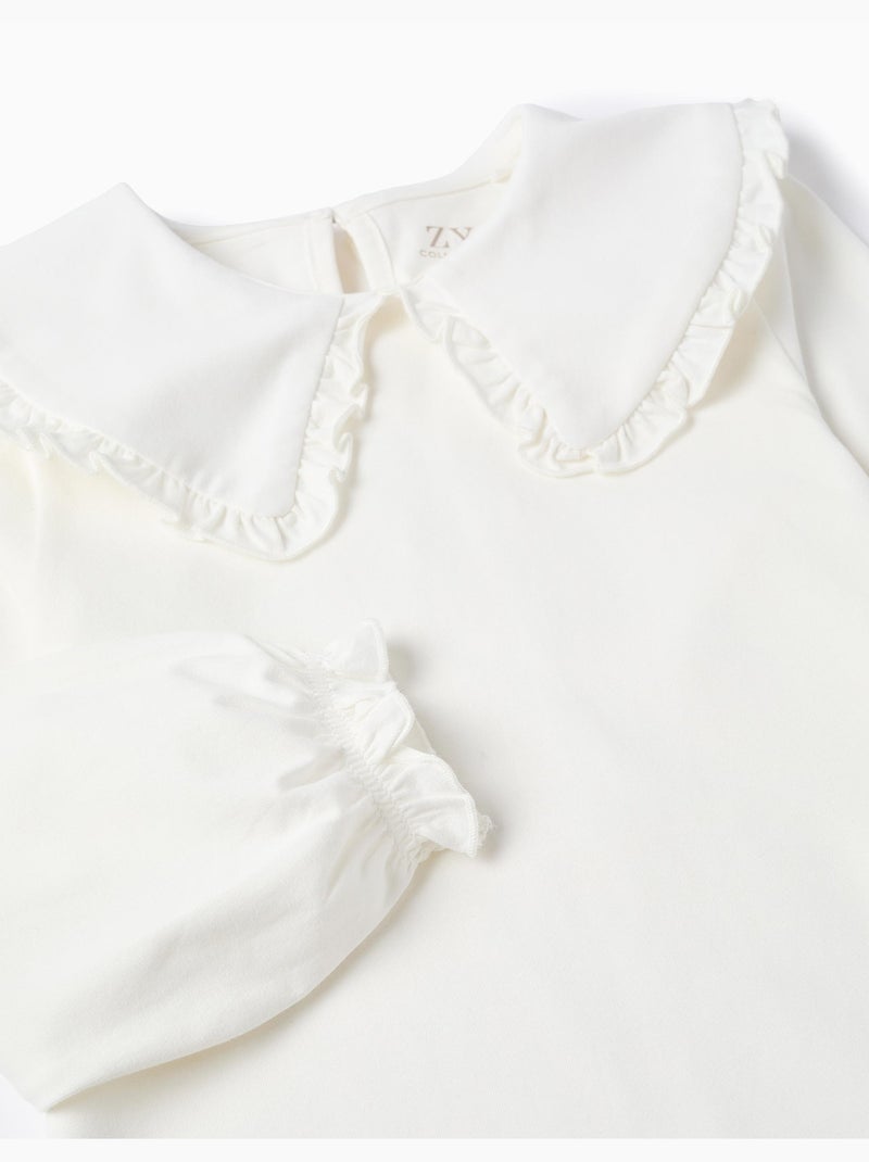 Camiseta con cuello maxi y contorno de volante Blanco - Kiabi