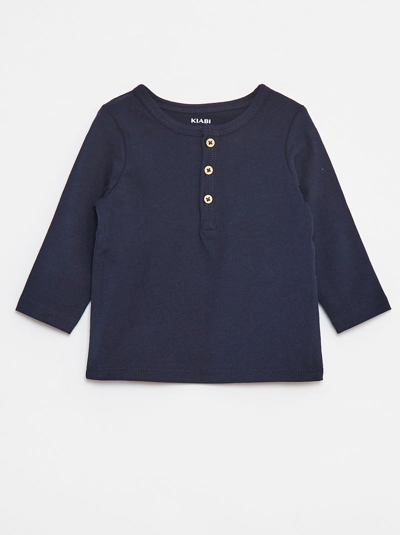 Camiseta con cuello panadero azul - Kiabi