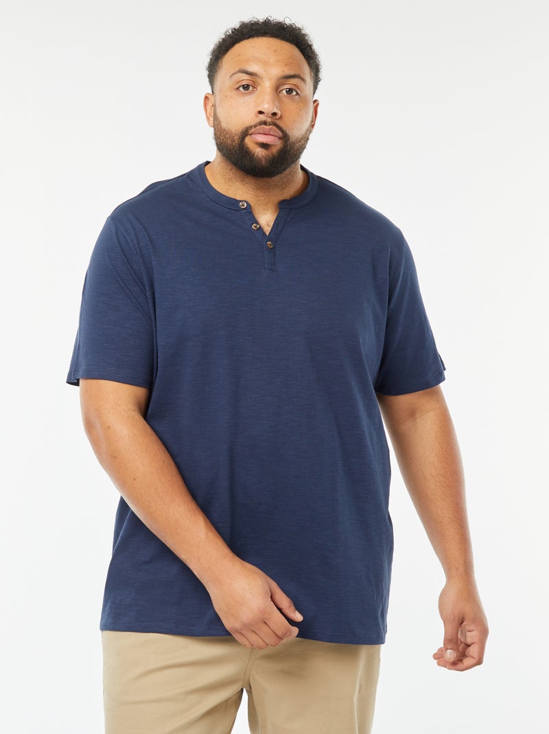 Camiseta con cuello panadero Azul oscuro - Kiabi