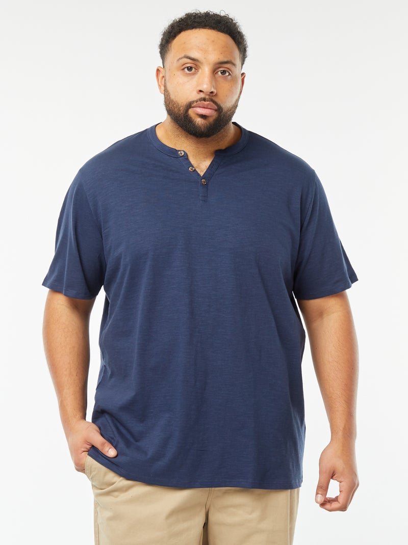 Camiseta con cuello panadero Azul oscuro - Kiabi