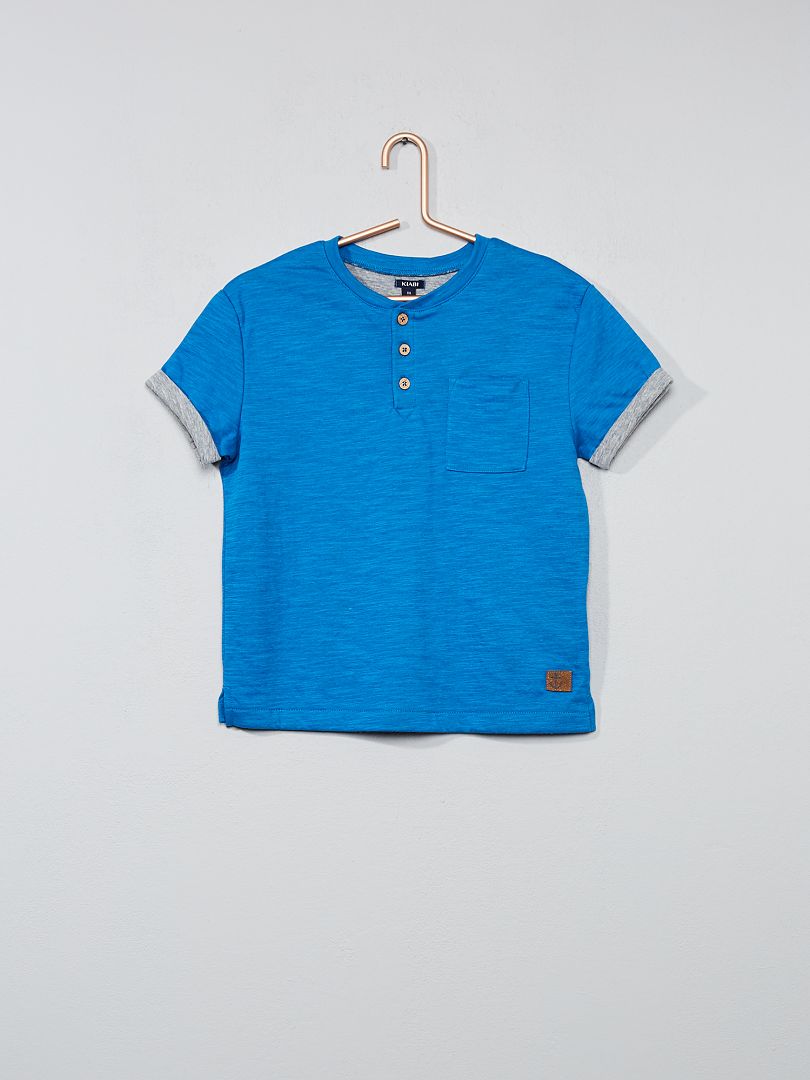 Camiseta con cuello panadero azul - Kiabi