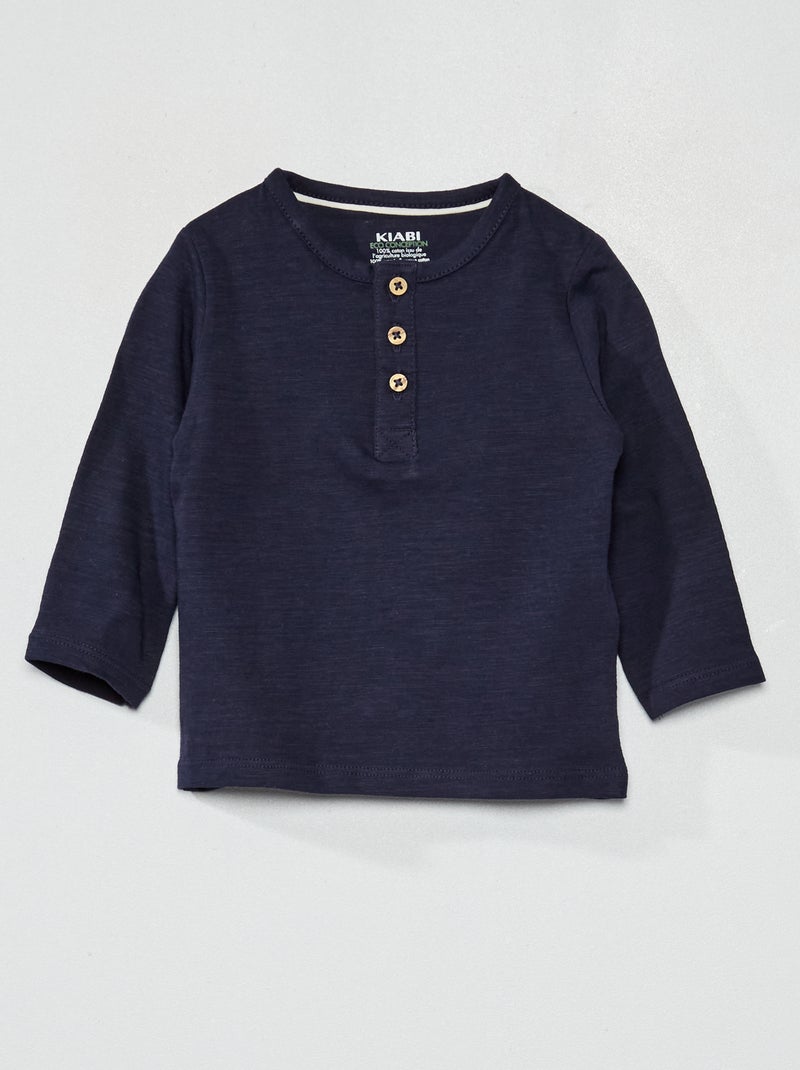 Camiseta con cuello panadero azul - Kiabi