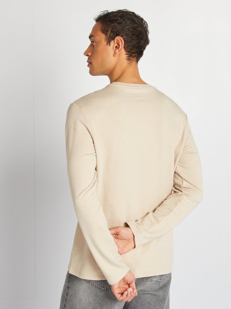 Camiseta con cuello panadero beige crema - Kiabi