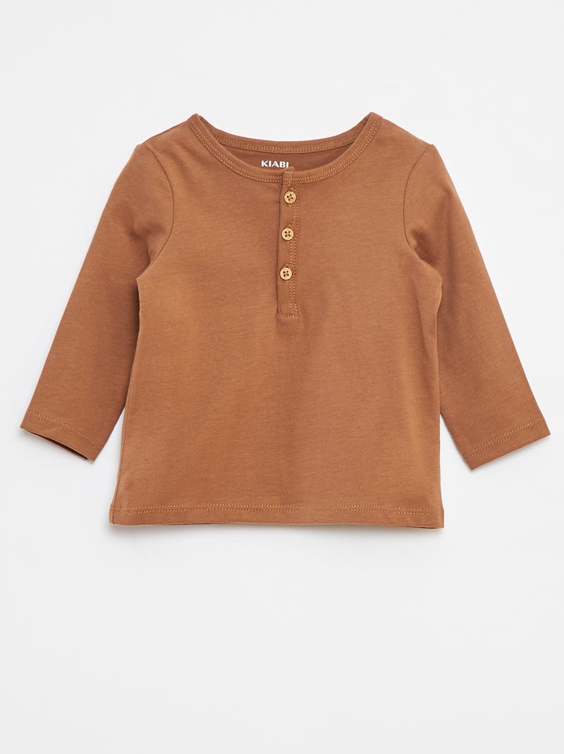 Camiseta con cuello panadero Beige - Kiabi