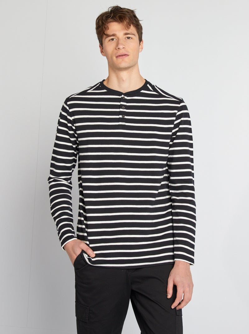 Camiseta con cuello panadero NEGRO - Kiabi