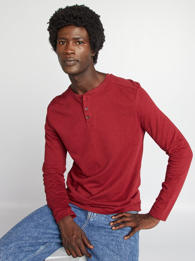 Camiseta con cuello panadero ROJO - Kiabi