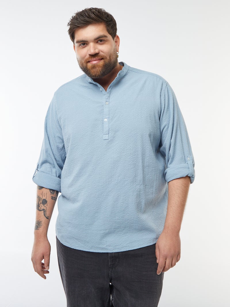 Camiseta con cuello panadero tejido tipo crespón Azul - Kiabi