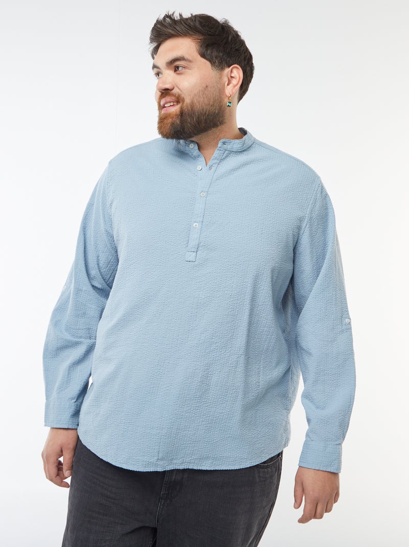Camiseta con cuello panadero tejido tipo crespón Azul - Kiabi