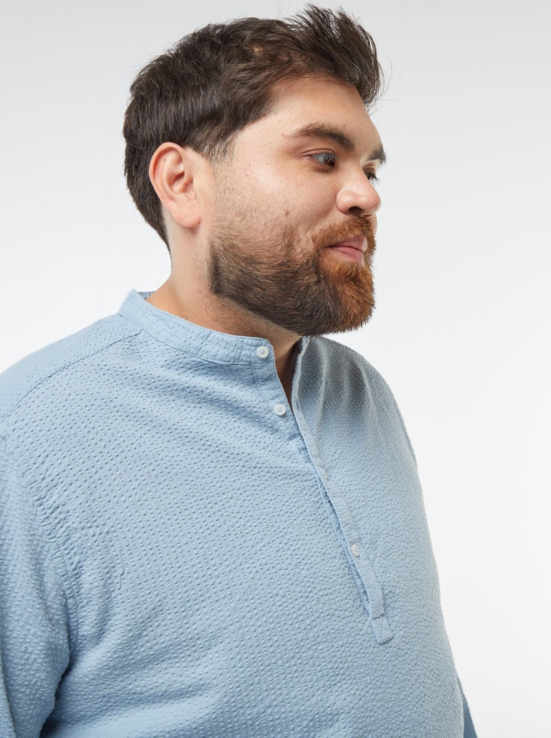 Camiseta con cuello panadero tejido tipo crespón Azul - Kiabi