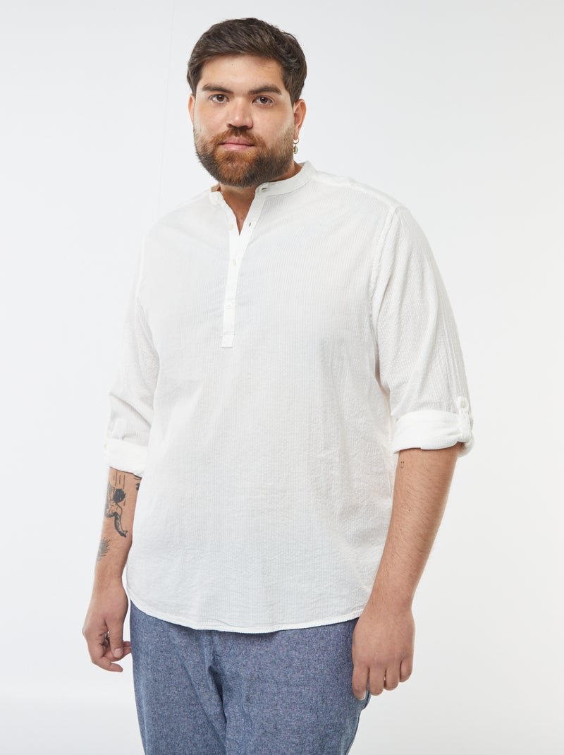 Camiseta con cuello panadero tejido tipo crespón Blanco - Kiabi