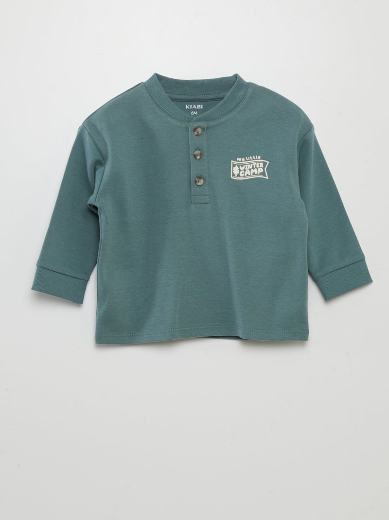 Camiseta con cuello panadero VERDE - Kiabi