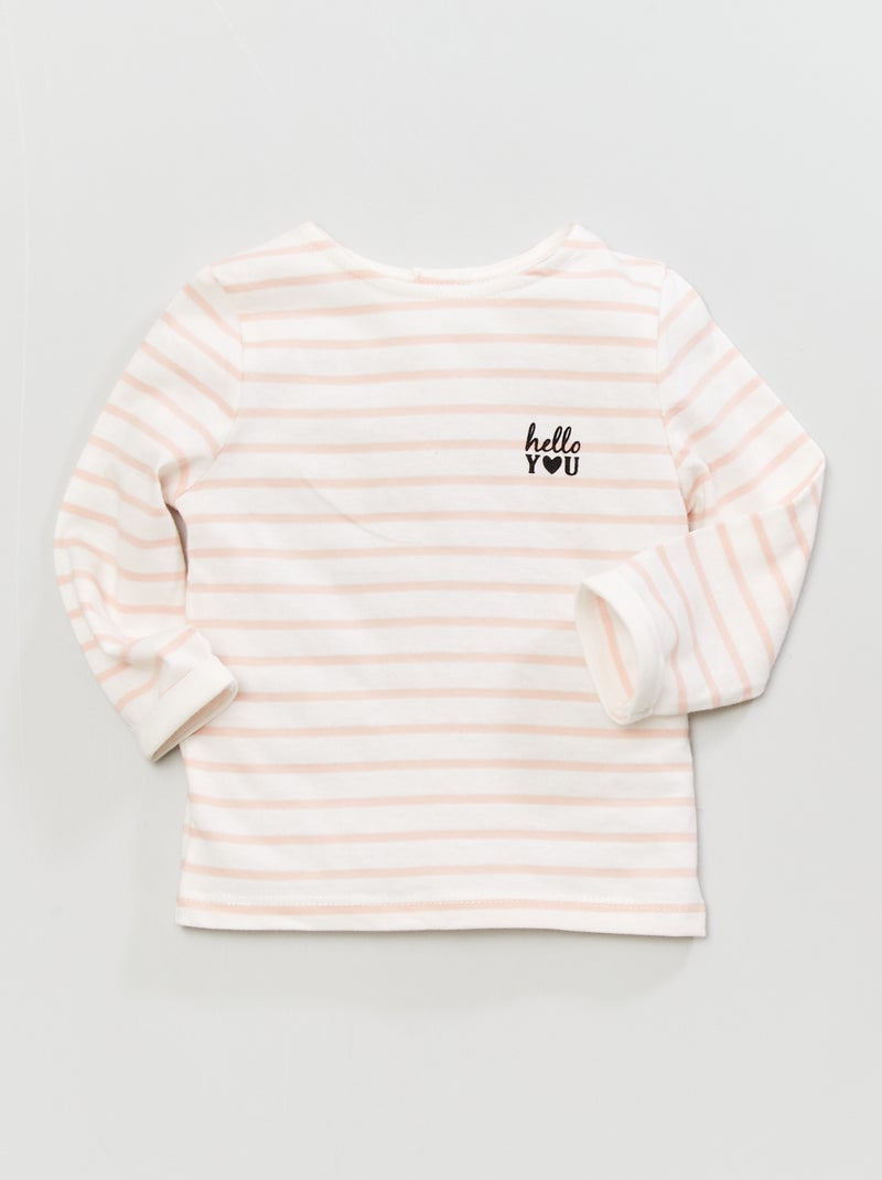 Camiseta con cuello redondo a rayas rosa - Kiabi