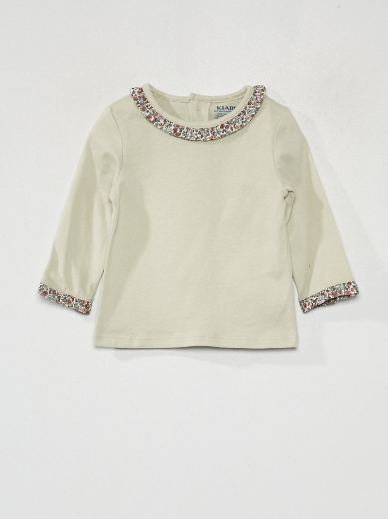 Camiseta con cuello redondo con volante BEIGE - Kiabi