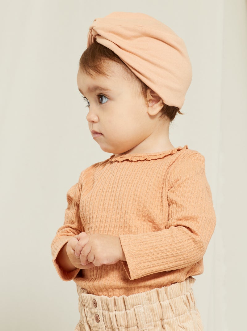 Camiseta con cuello redondo de canalé BEIGE - Kiabi