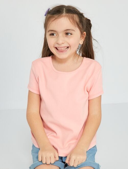 Camiseta lisa con pequeño cuello alto (pack de 3) rosa bebé niña