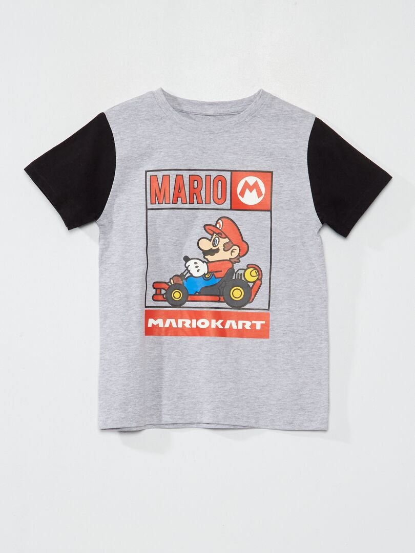 Camiseta con cuello redondo 'Mario' gris/negro - Kiabi