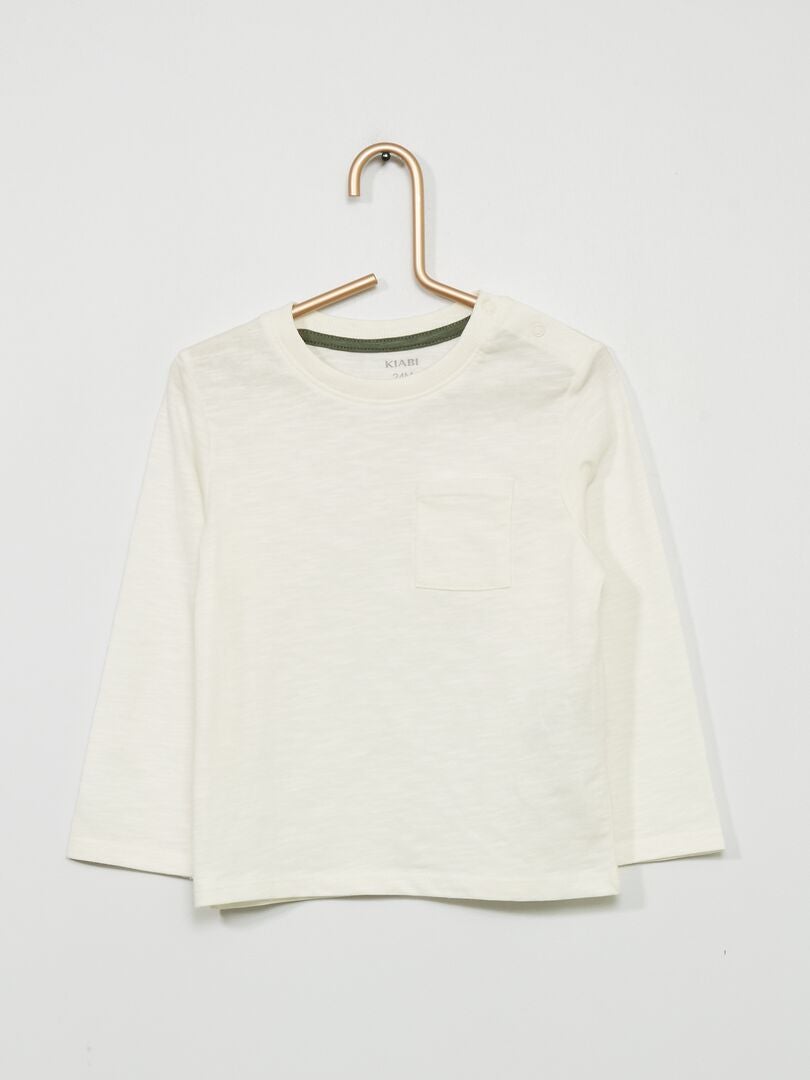 Camiseta con cuello redondo y bolsillo blanco nieve - Kiabi