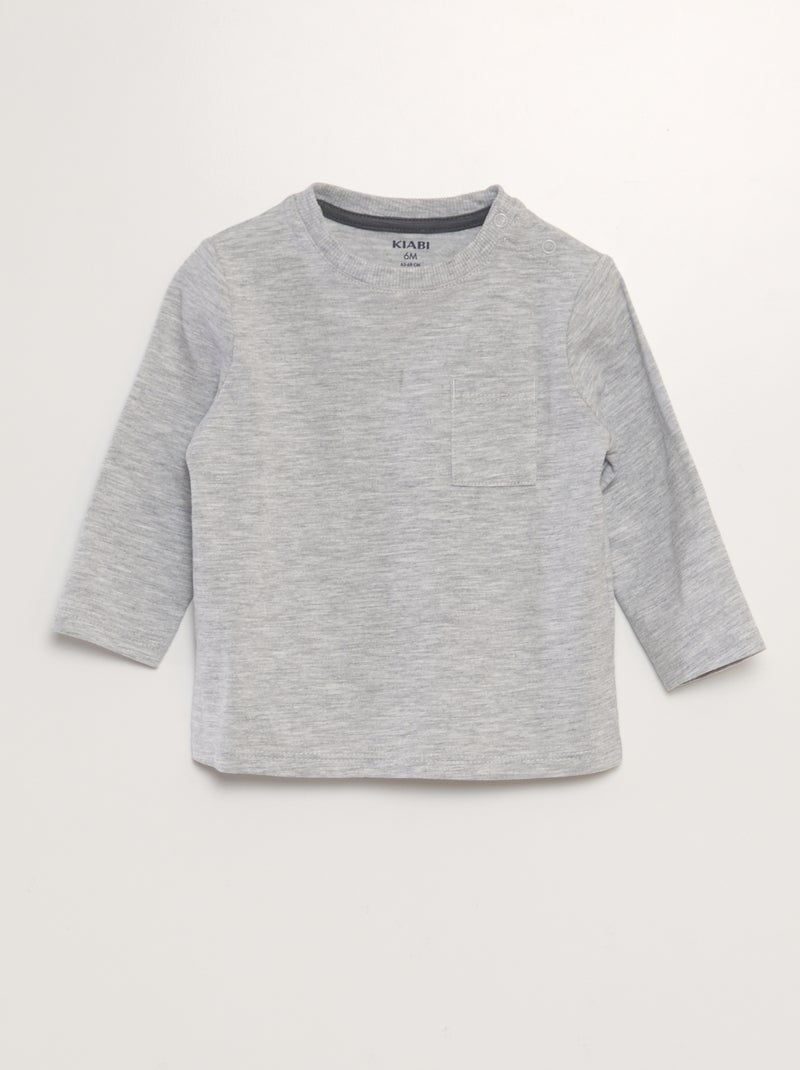 Camiseta con cuello redondo y bolsillo GRIS - Kiabi