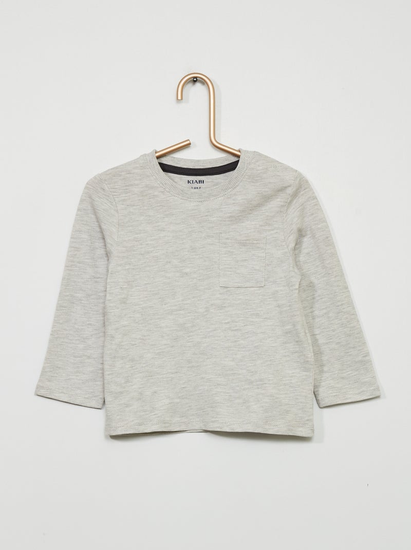 Camiseta con cuello redondo y bolsillo GRIS - Kiabi