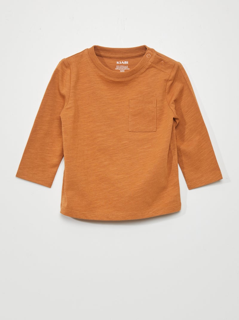 Camiseta con cuello redondo y bolsillo NARANJA - Kiabi