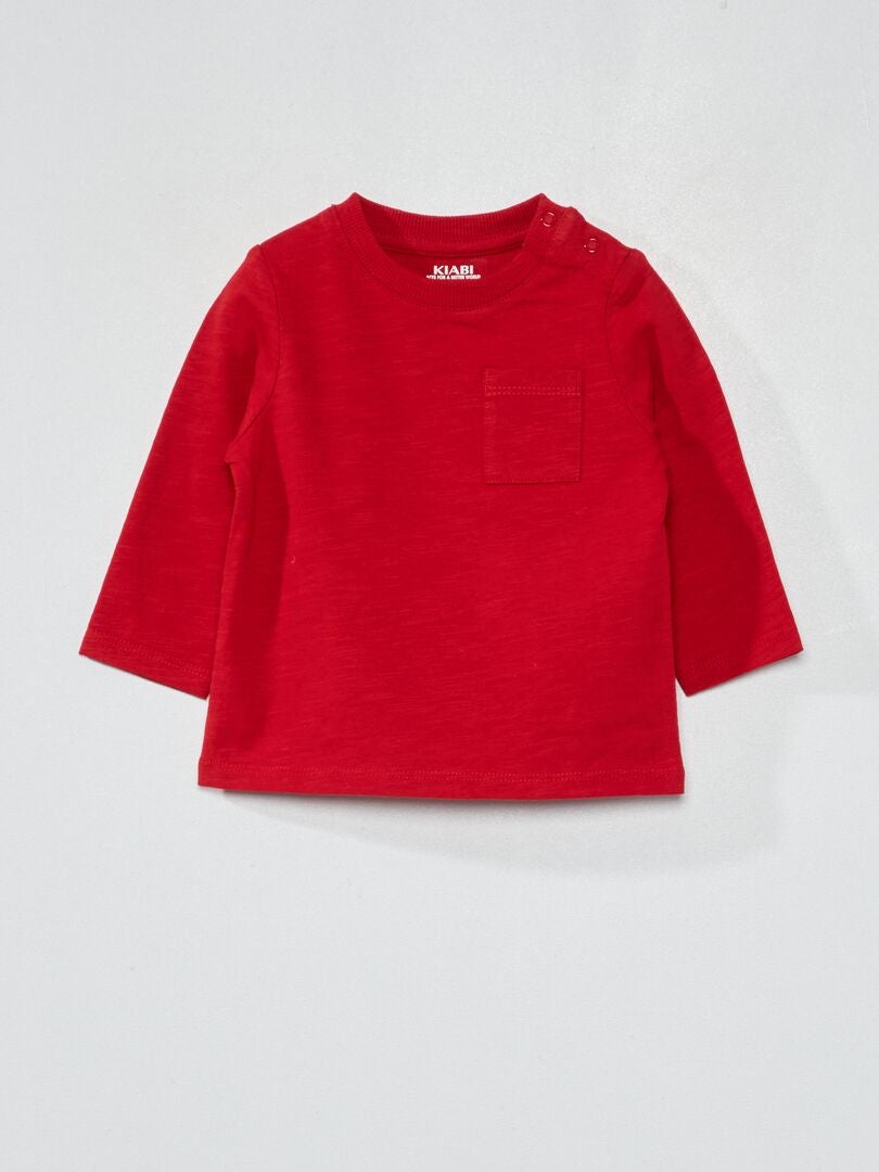 Camiseta con cuello redondo y bolsillo ROJO - Kiabi