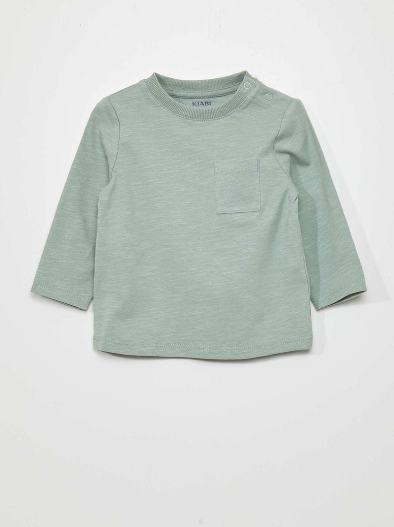 Camiseta con cuello redondo y bolsillo VERDE - Kiabi