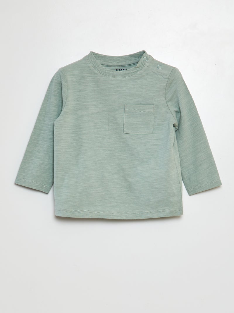 Camiseta con cuello redondo y bolsillo VERDE - Kiabi